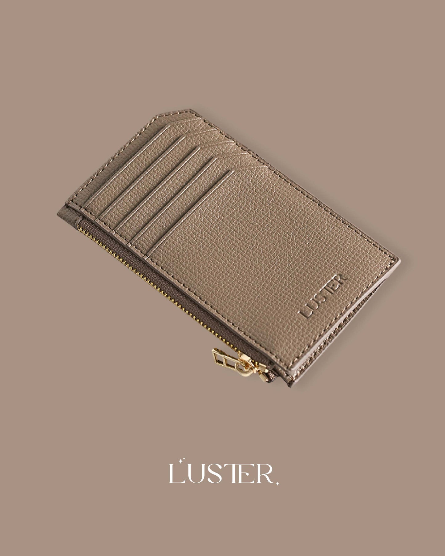 Pebble Leather Card Holder in Taupe